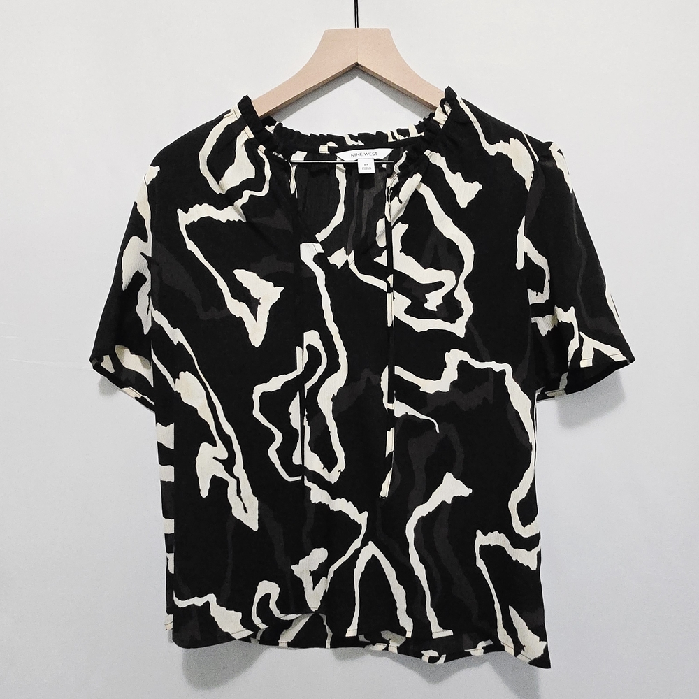 Nine West Abstract Black and Cream Blouse